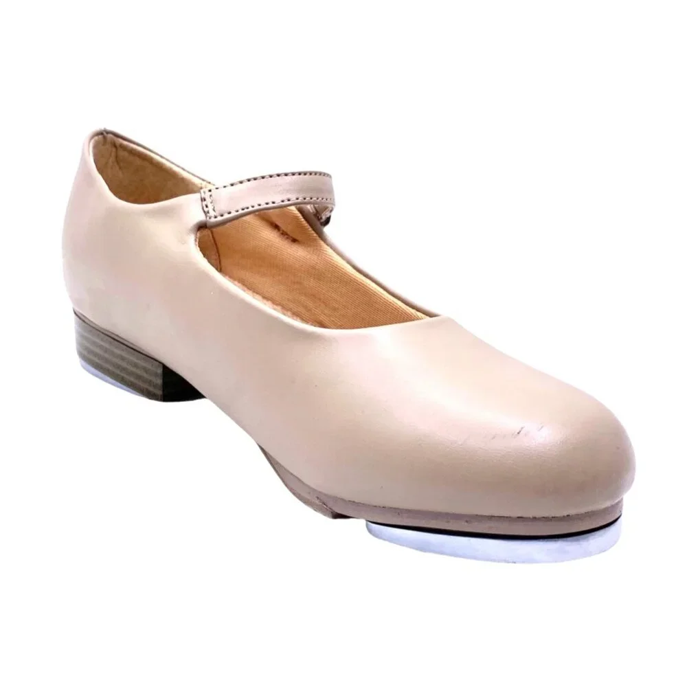 Girls Mary Jane Tap Shoes Tan Buckle Dance Class Recital Stage New Performance